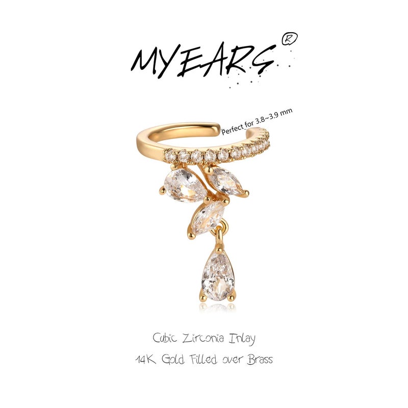 MYEARS Women's Gold Diamond CZ Flower Ear Cuff Earrings, Hypoallergenic, Non-Pierced, 14K Gold Filled, 3.8mm-3.9mm - Image 5